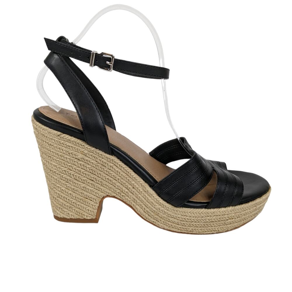 Torrid Womens Espadrille Heels 11 Strappy Jute Wedge Heels Black Straps Sandals